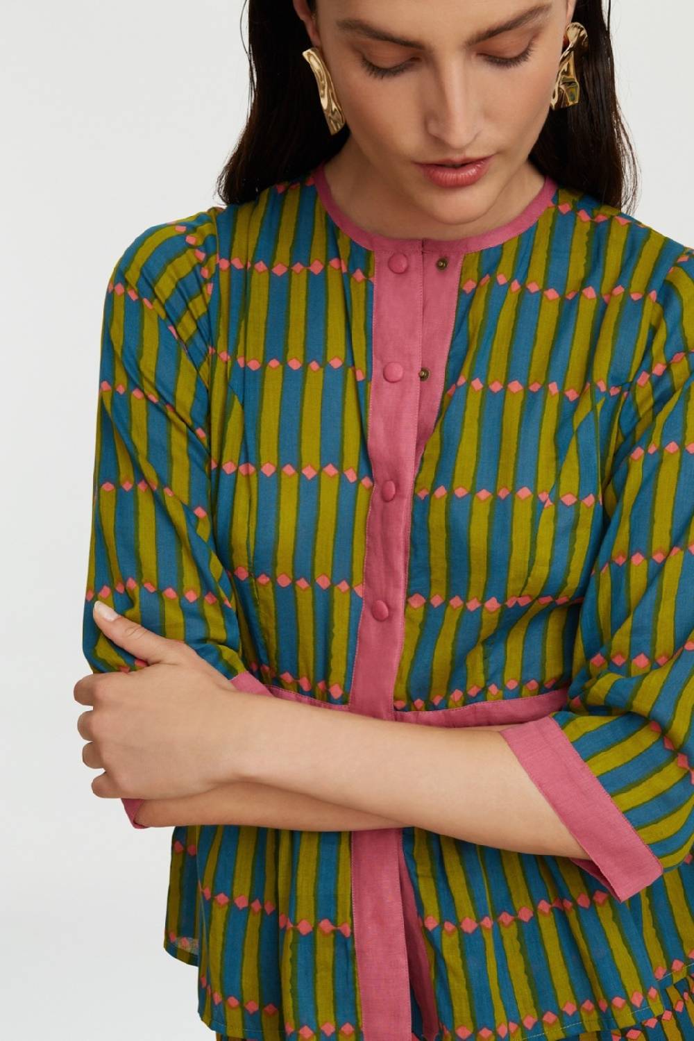 Lisa Corti top rainbow diamond stripes acid green Latest fashion