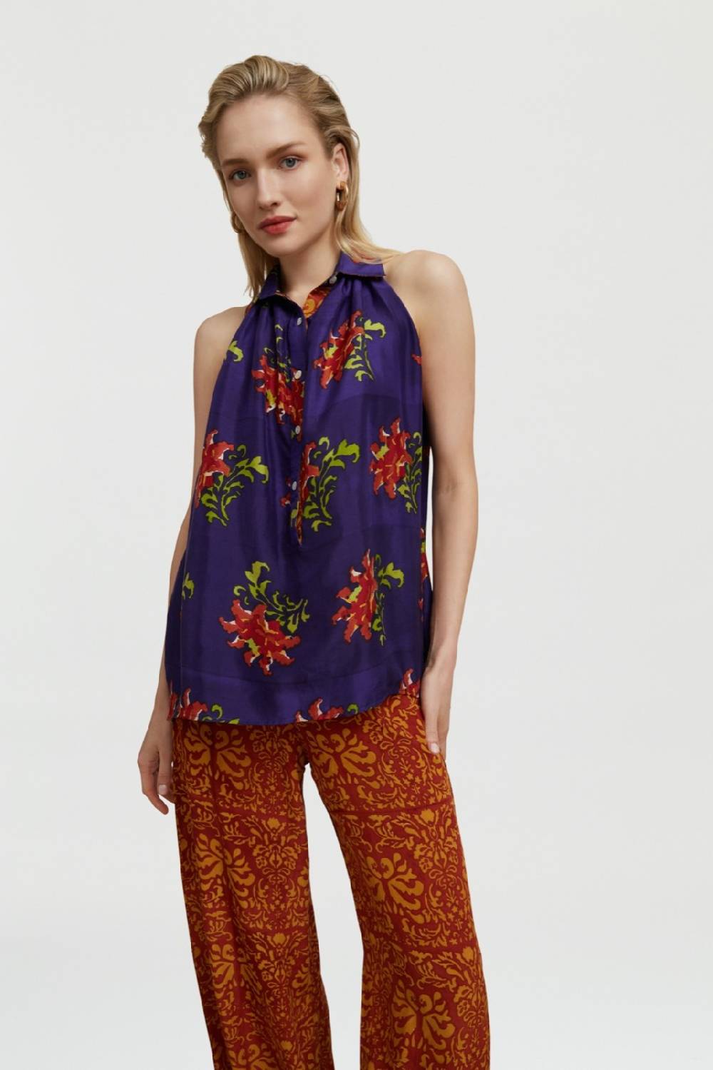 Lisa Corti camicia ava tangeri flower purple Offerte esclusive