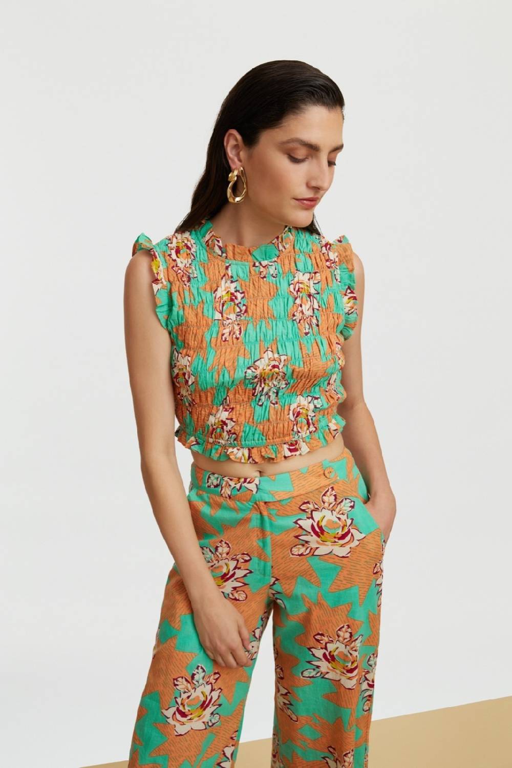Lisa Corti top pineapple star flower aqua