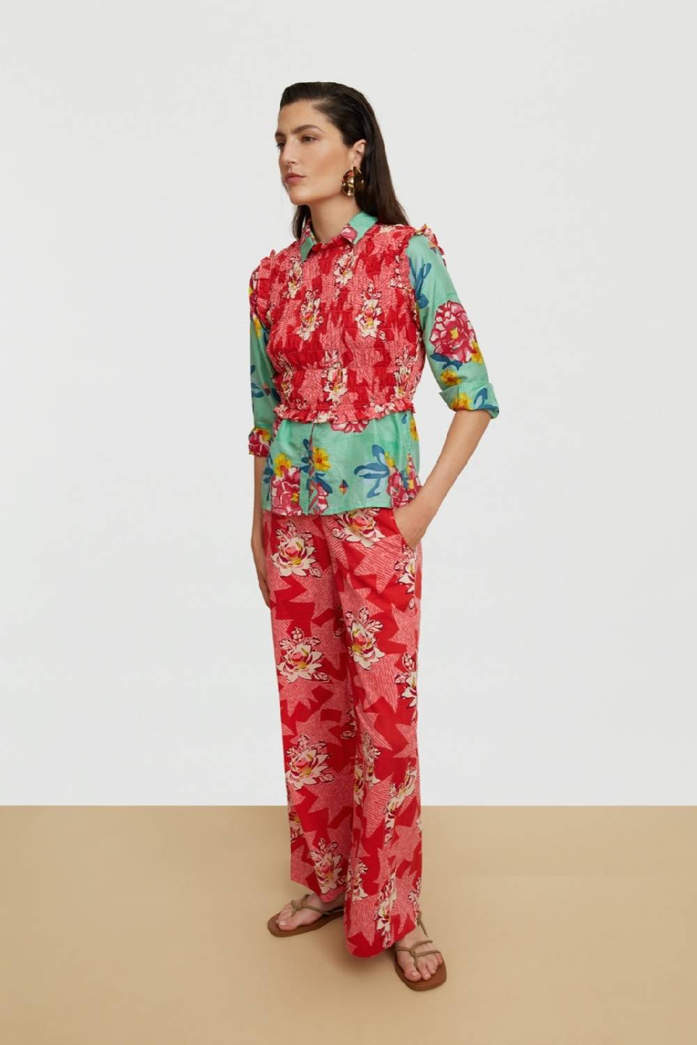 Lisa Corti top pineapple star flower red Liquidazione
