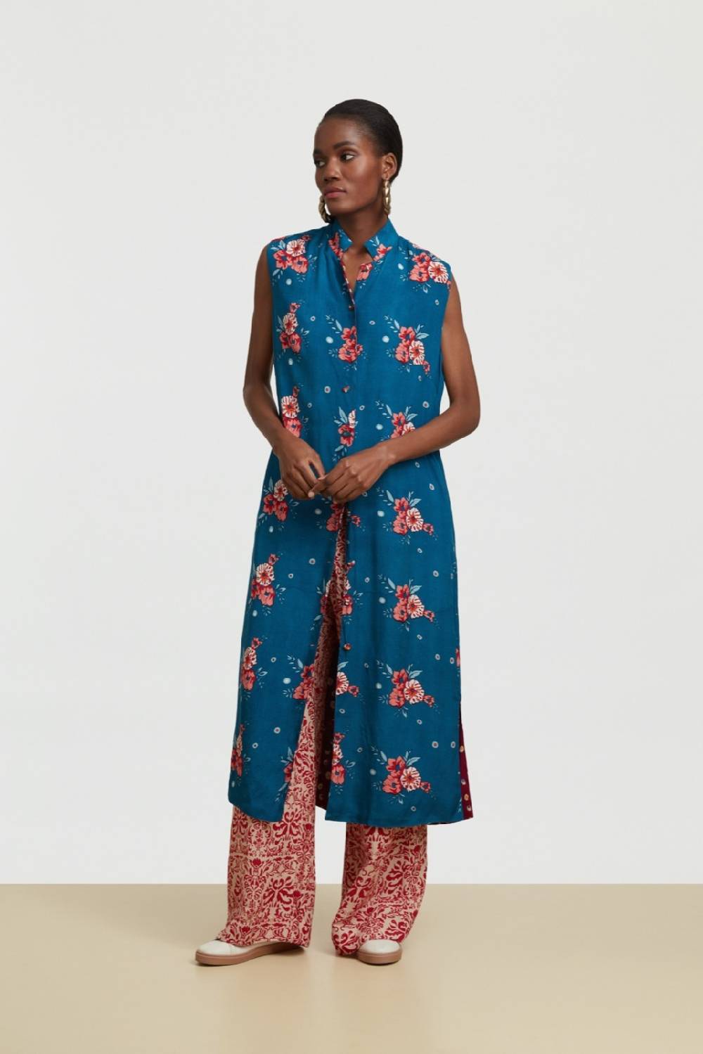 Lisa Corti gilet lungo myanmar bukhara flower teal Ultimi due giorni