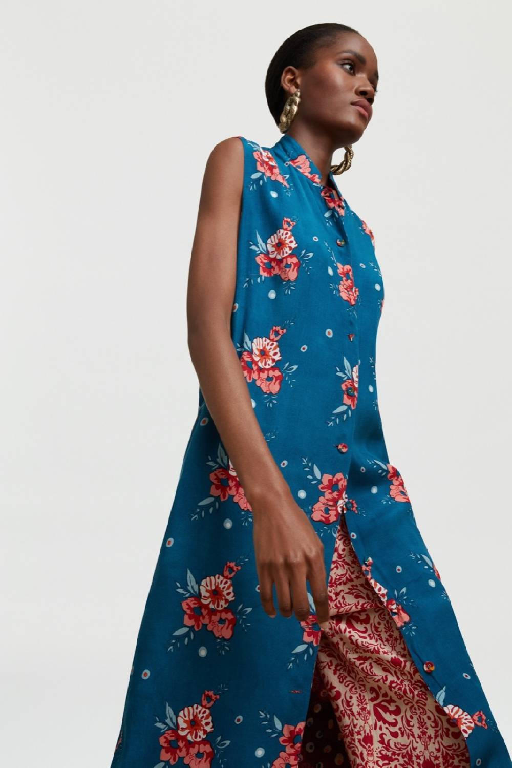 Lisa Corti gilet lungo myanmar bukhara flower teal Ultimi due giorni