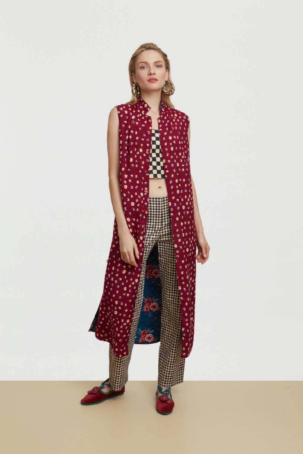 Lisa Corti gilet lungo myanmar bukhara flower teal Ultimi due giorni