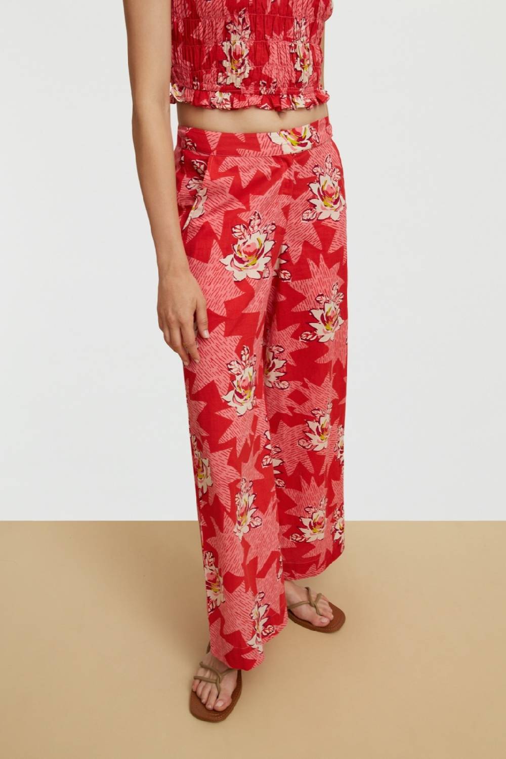 Lisa Corti pantalone myanmar star flower red Officina