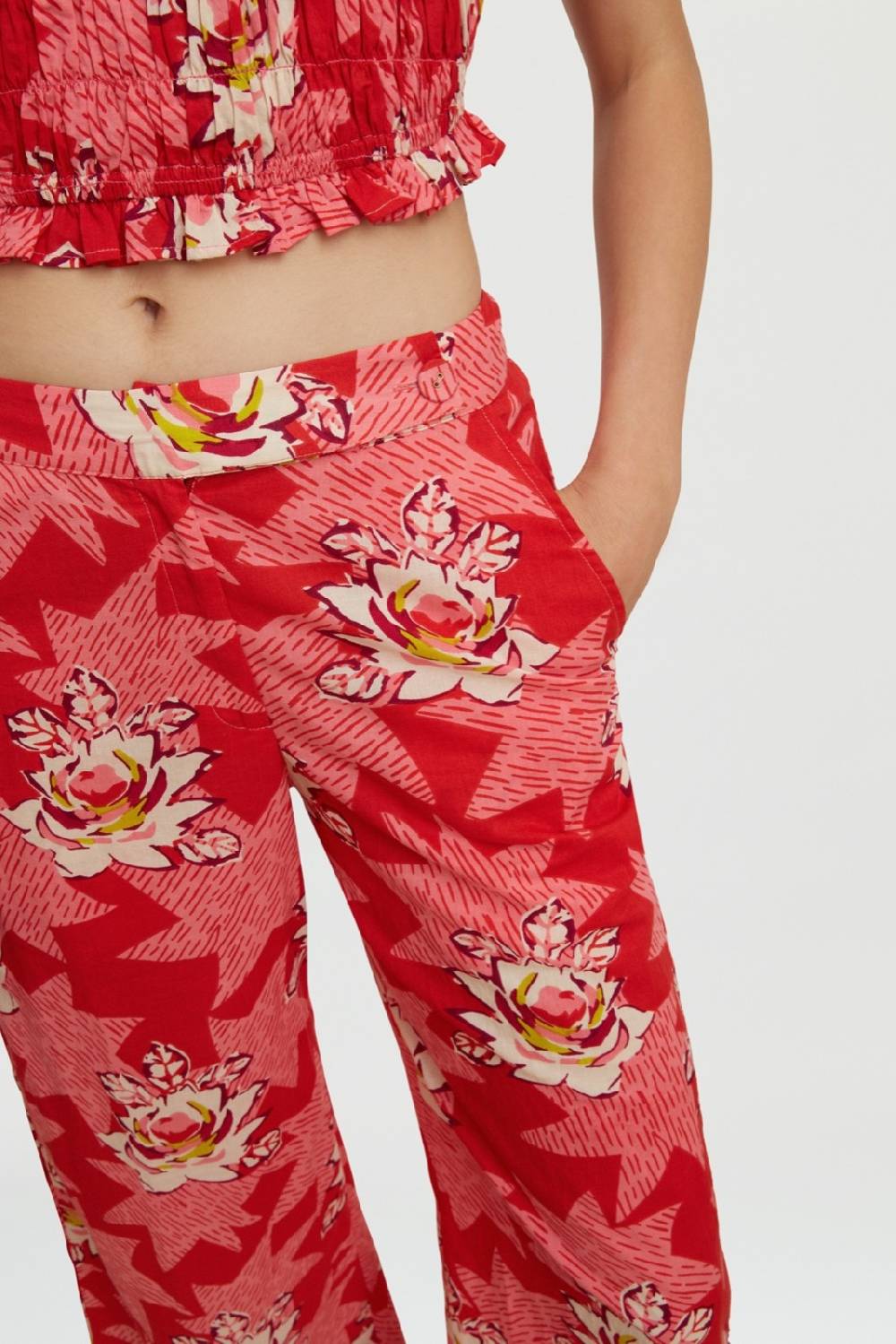 Lisa Corti pantalone myanmar star flower red Officina