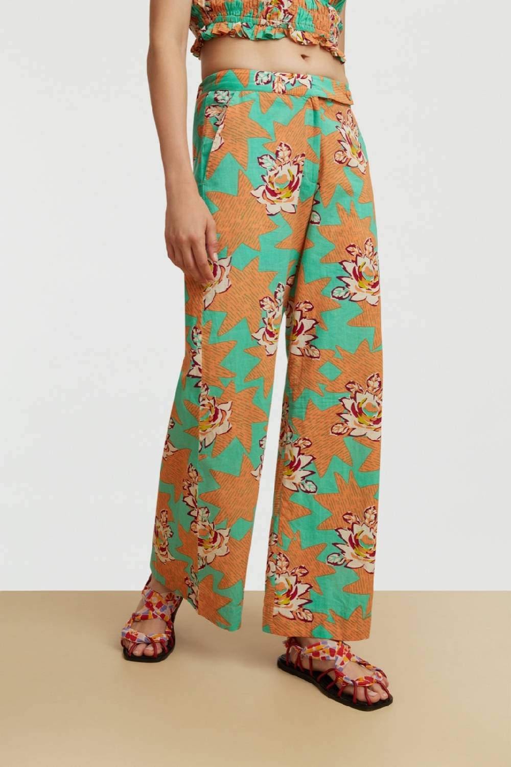 Lisa Corti pantalone myanmar star flower aqua Limitato a 3 giorni