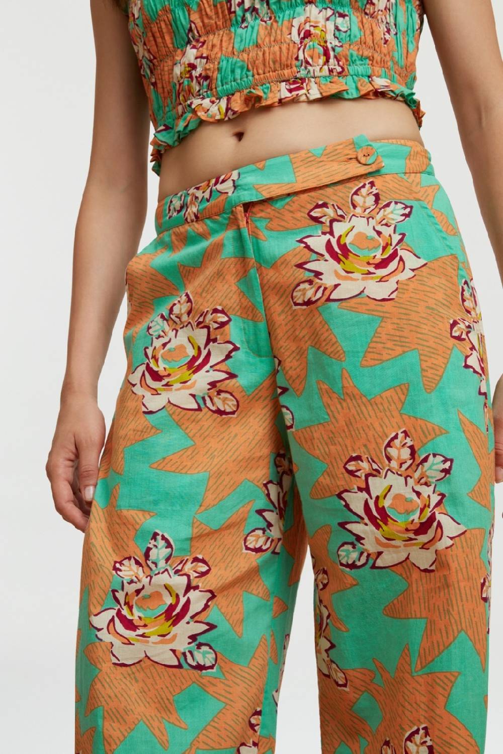 Lisa Corti pantalone myanmar star flower aqua Limitato a 3 giorni