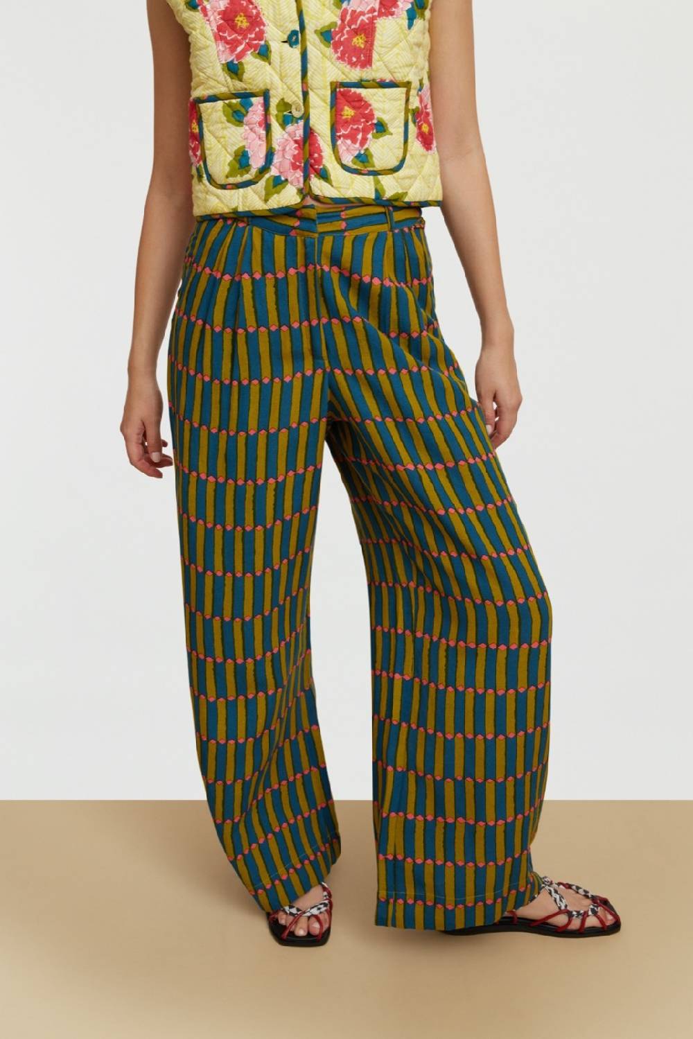 Lisa Corti pantalone theresa diamnod stripes acid green Esporta salva