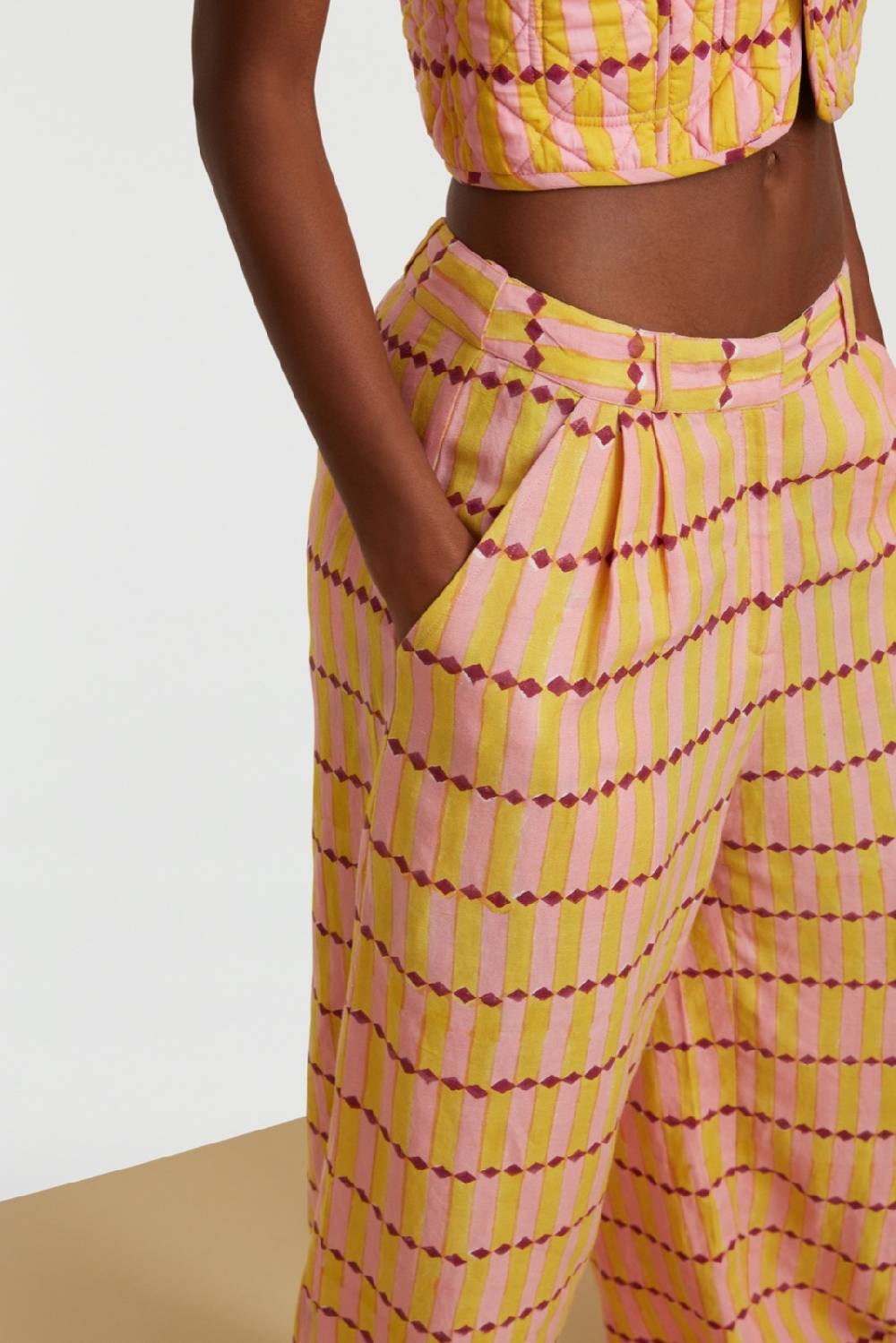 Lisa Corti pantalone theresa diamond stripes light yellow Black Friday Prezzi