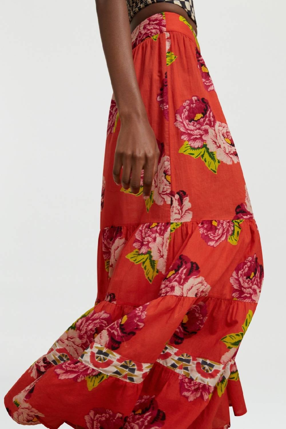 Lisa Corti gonna lehenga folk rose coral Nuovo