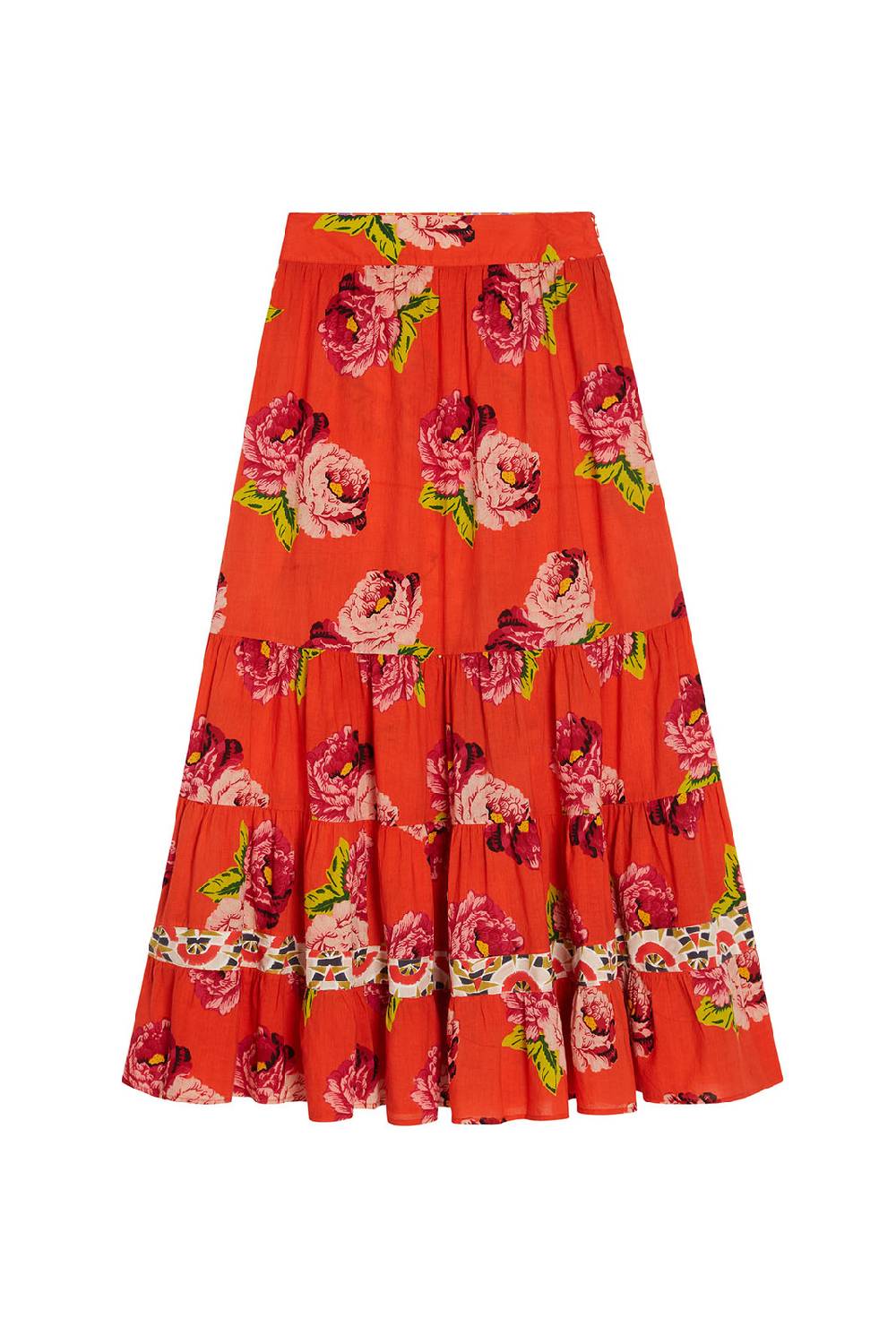 Lisa Corti gonna lehenga folk rose coral Nuovo