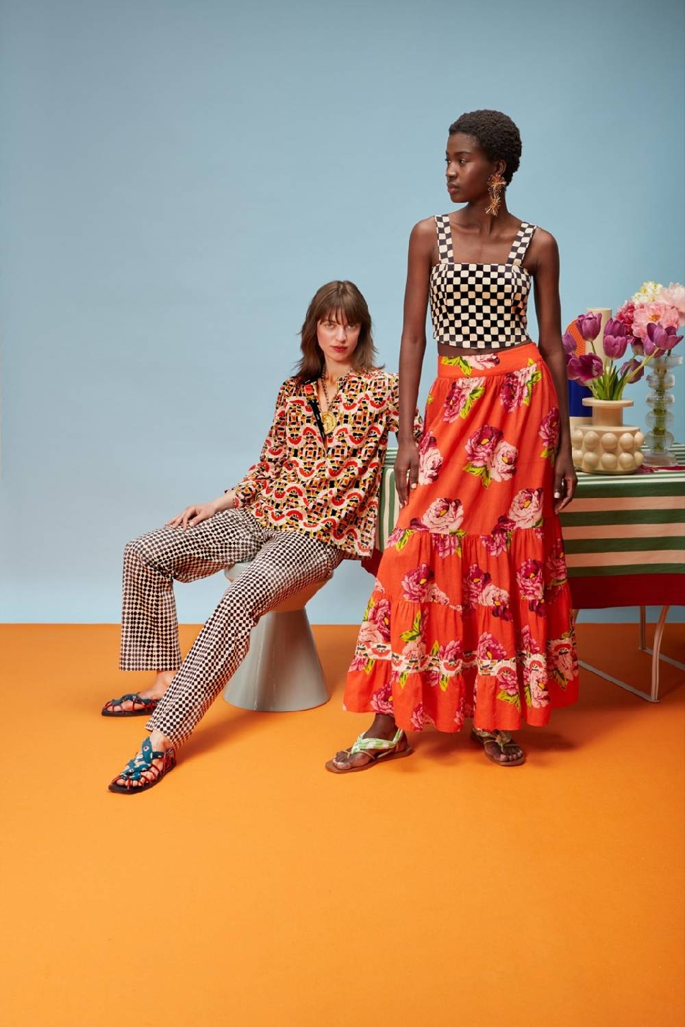 Lisa Corti gonna lehenga folk rose coral Nuovo