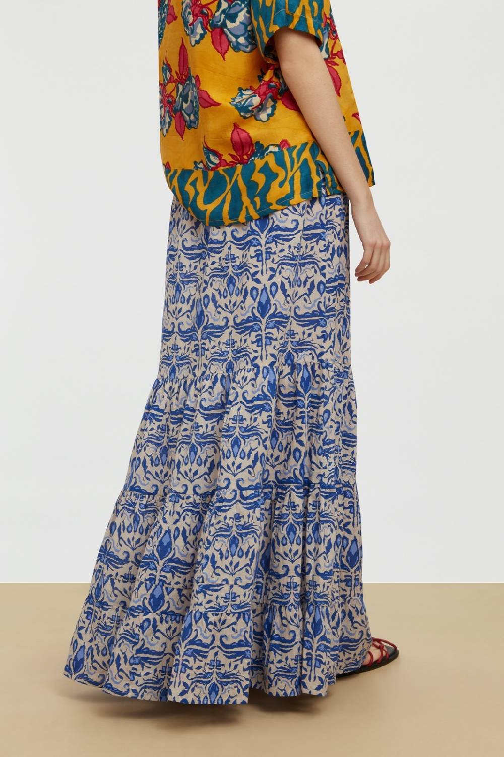 Lisa Corti gonna lehenga abhanery damasque blue Spedizione Gratuita