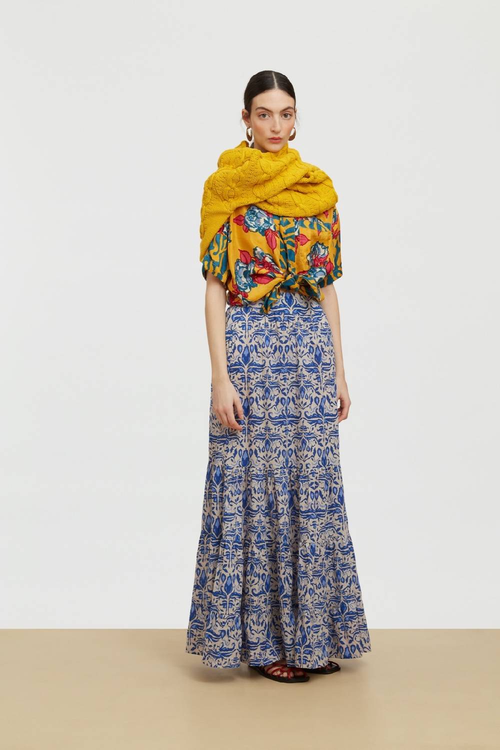 Lisa Corti gonna lehenga abhanery damasque blue Spedizione Gratuita