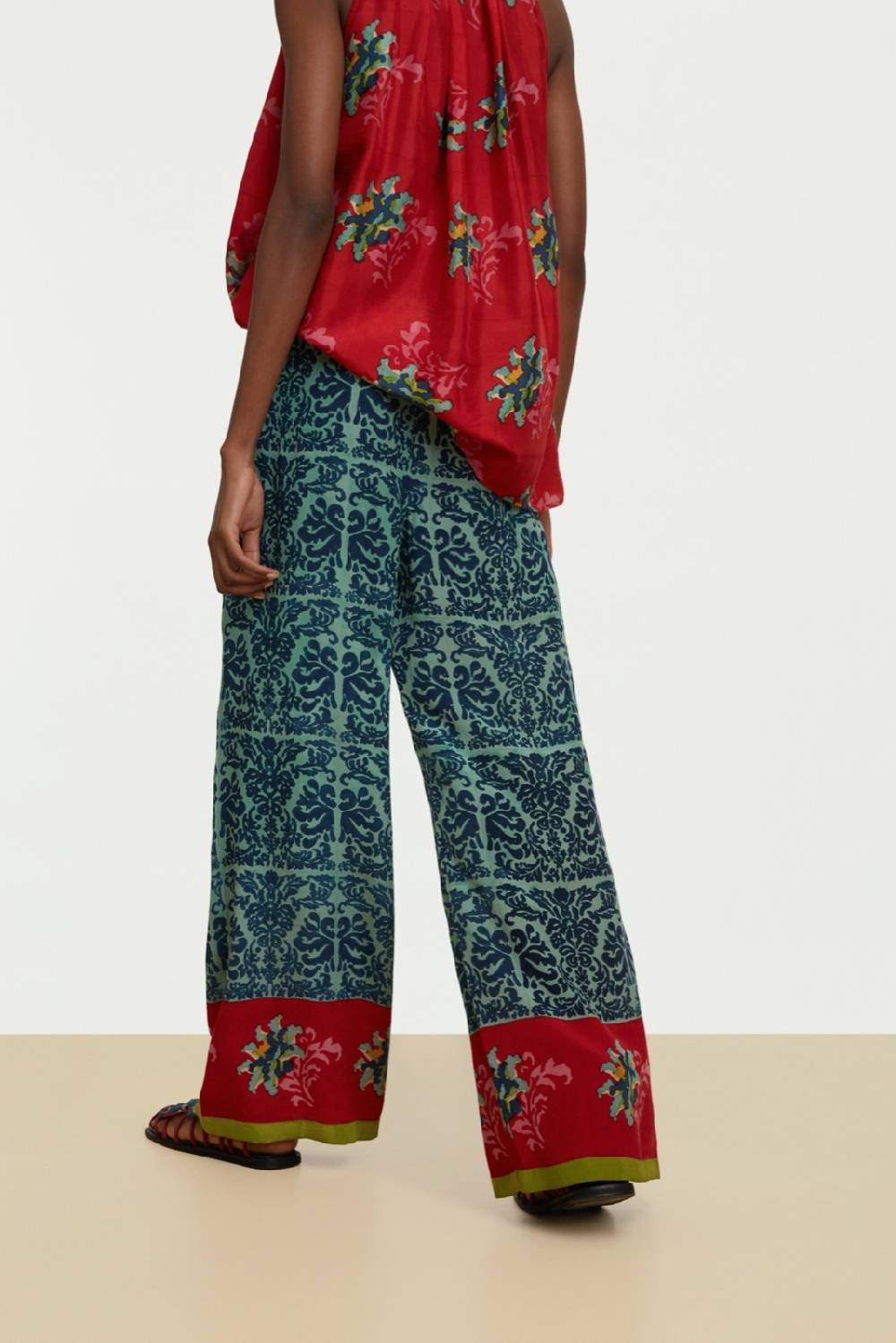 Lisa Corti pantalone burma tangeri flower coral Pezzi Unici