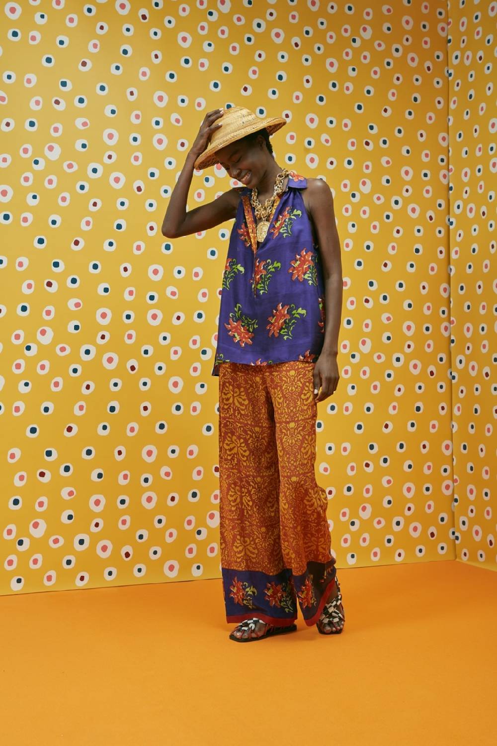 Lisa Corti pantalone burma tangeri flower purple Qualità Garantita