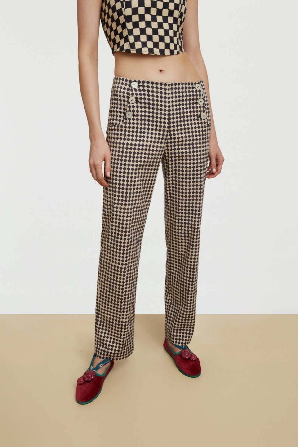 Lisa Corti pantalone marinara diamond check black Negozi Online