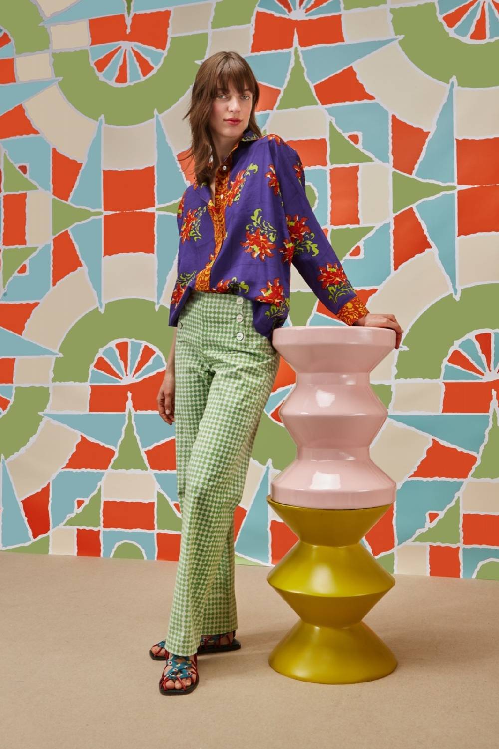 Lisa Corti pantalone marinara diamond check mint Acquista Ora