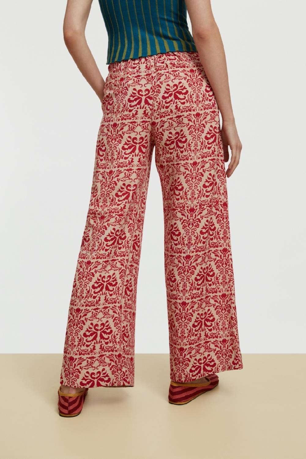 Lisa Corti pantalone myanmar tangeri damask natural Consegna Veloce