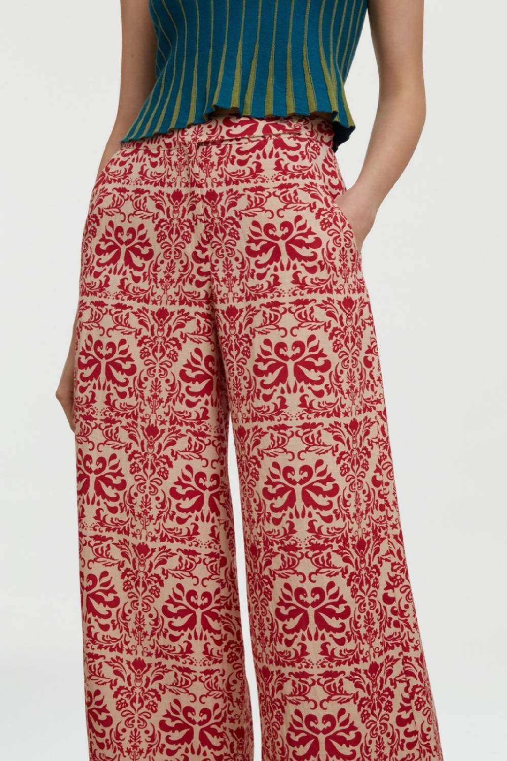 Lisa Corti pantalone myanmar tangeri damask natural Consegna Veloce