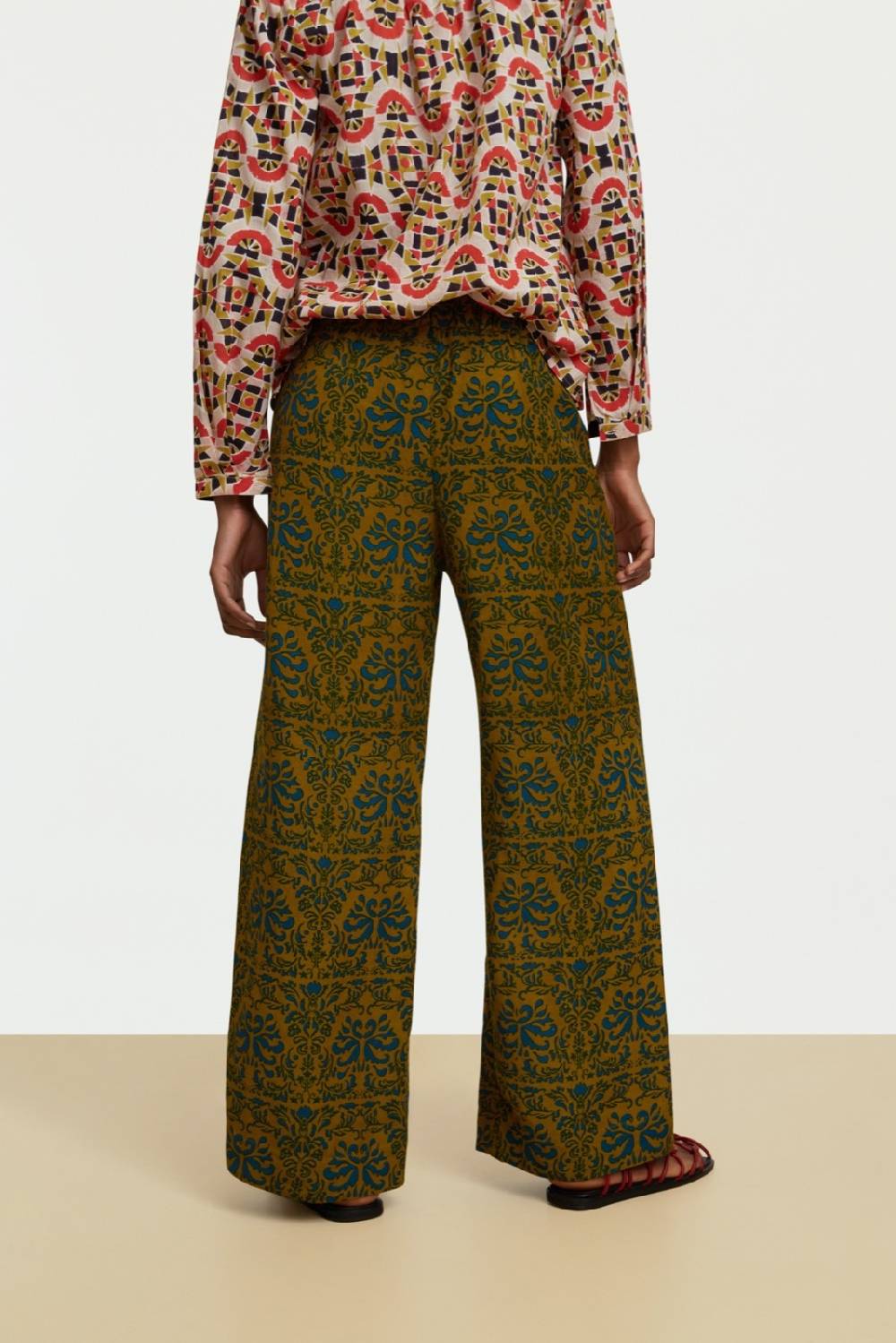 Lisa Corti pantalone myanmar tangeri damask olive green Promozione Limitata