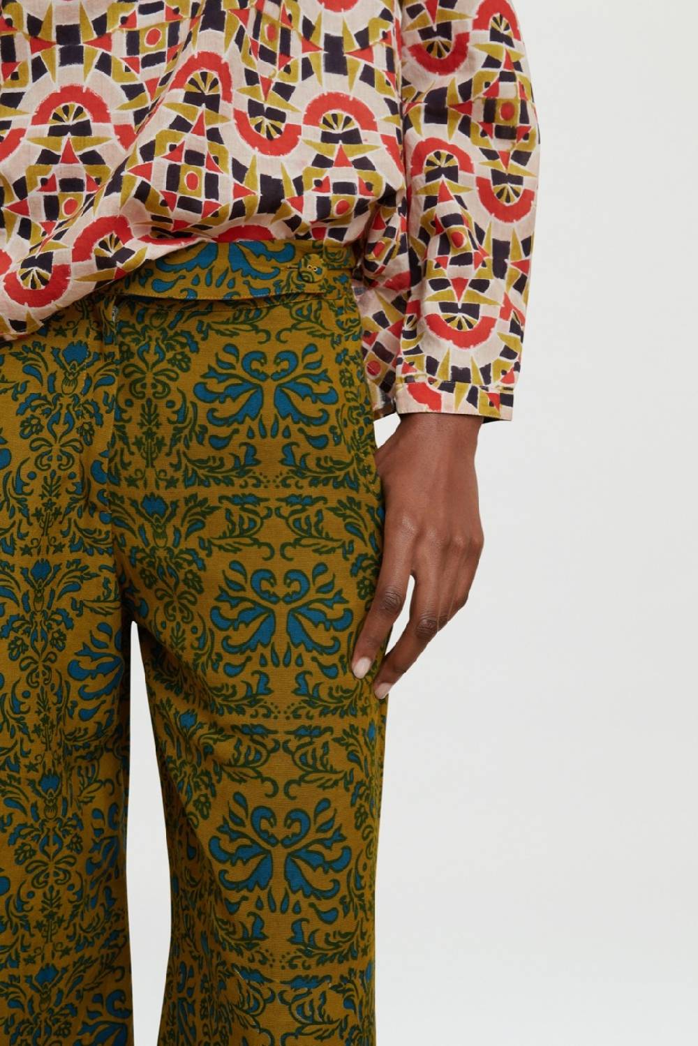 Lisa Corti pantalone myanmar tangeri damask olive green Promozione Limitata