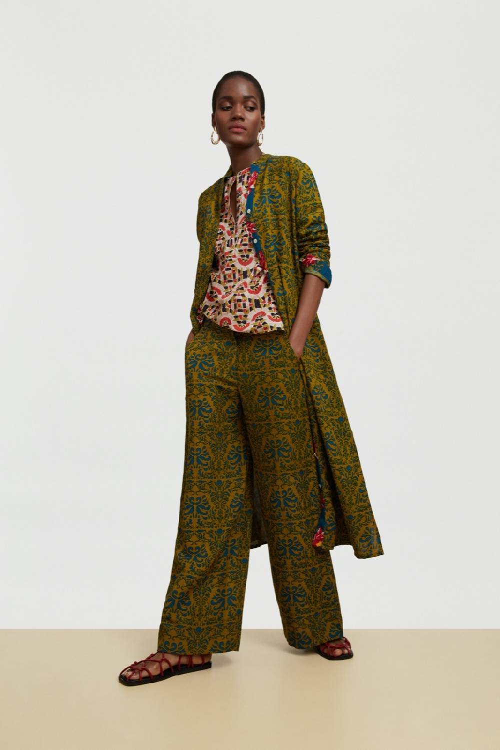 Lisa Corti pantalone myanmar tangeri damask olive green Promozione Limitata