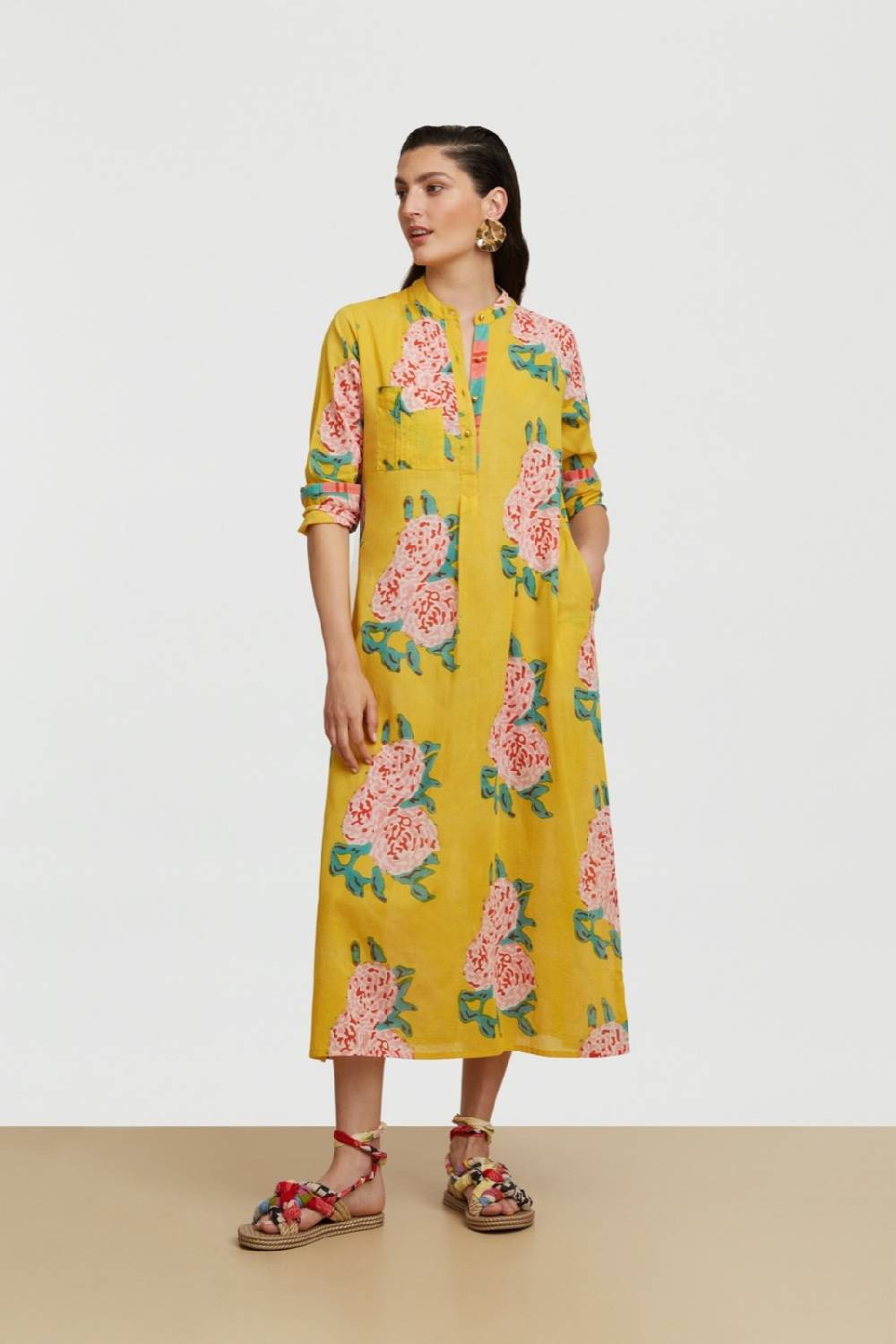 Lisa Corti kurta lunga leopard flower yellow Economico