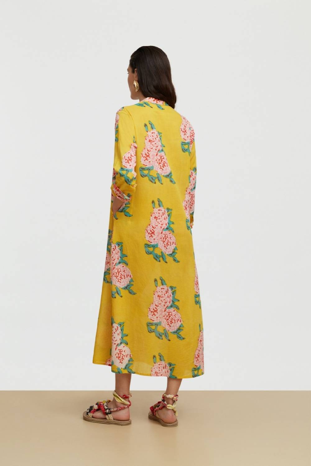 Lisa Corti kurta lunga leopard flower yellow Economico