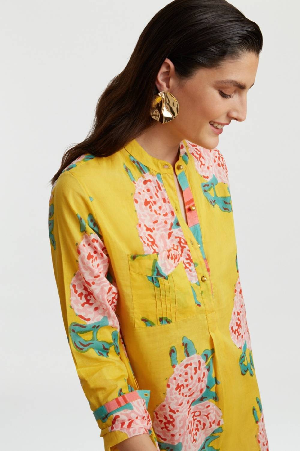 Lisa Corti kurta lunga leopard flower yellow Economico