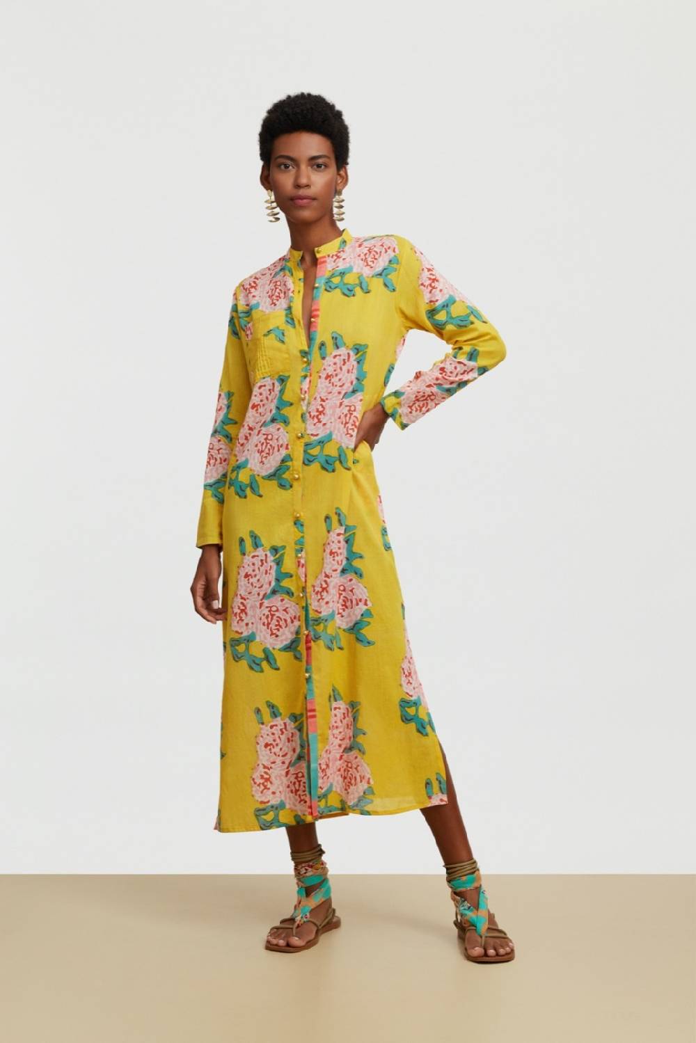 Lisa Corti kurta lunga aperta leopard flower yellow Online