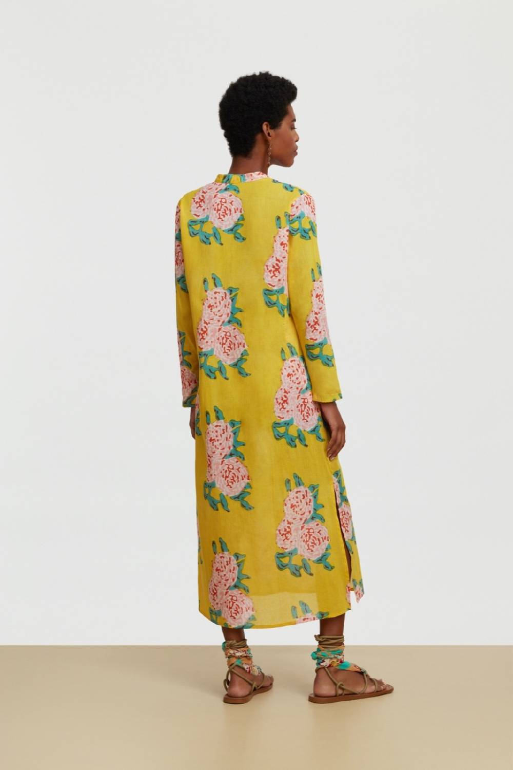 Lisa Corti kurta lunga aperta leopard flower yellow Online
