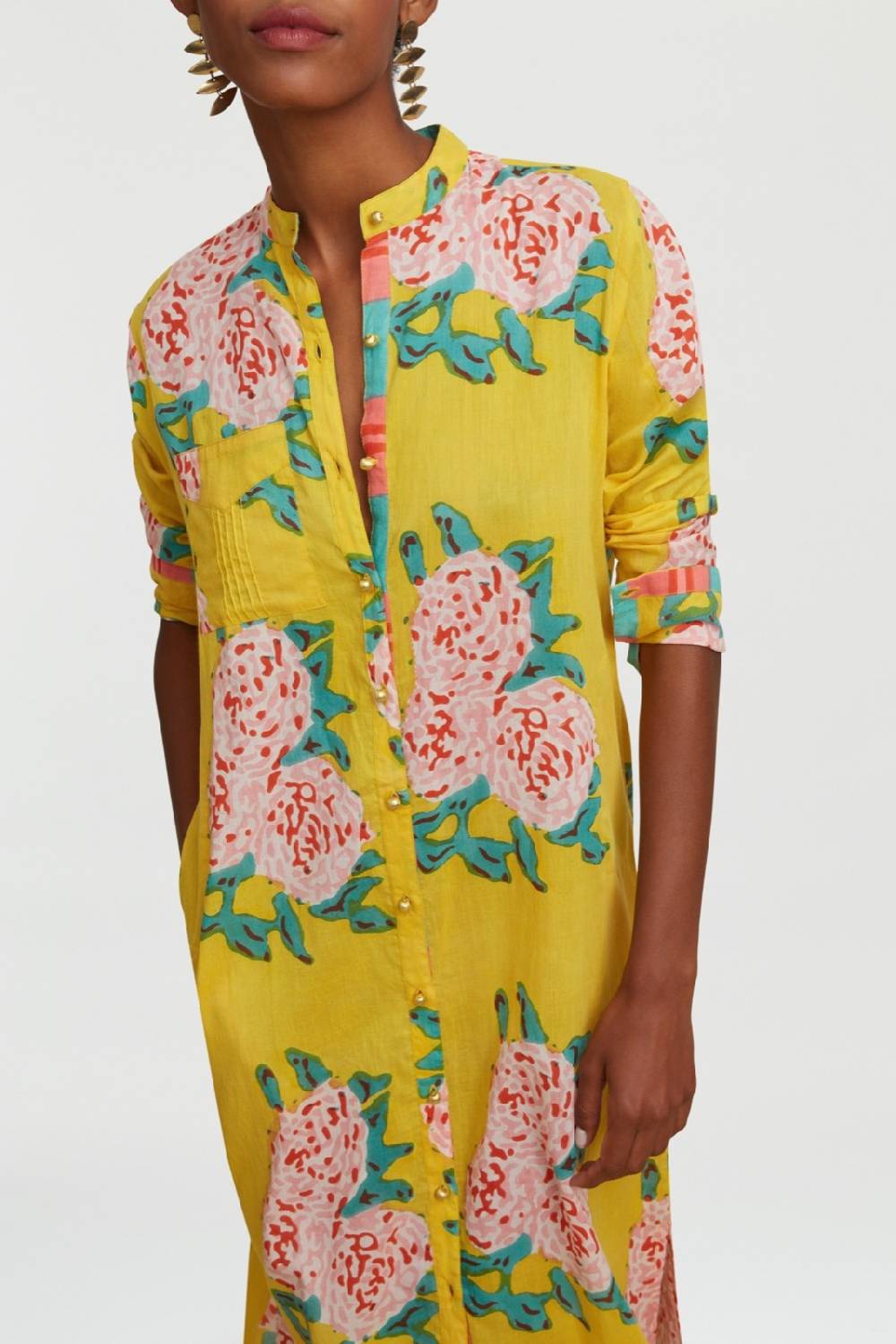 Lisa Corti kurta lunga aperta leopard flower yellow Online