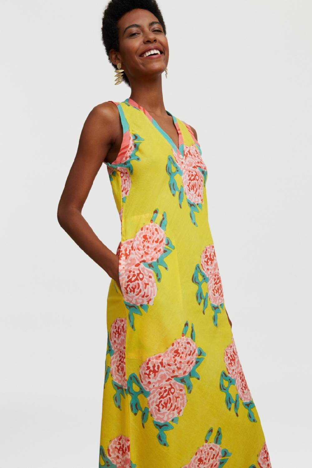 Lisa Corti abito cheack leopard flower yellow Saldi
