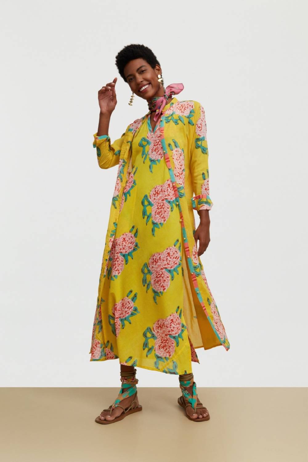 Lisa Corti abito cheack leopard flower yellow Saldi