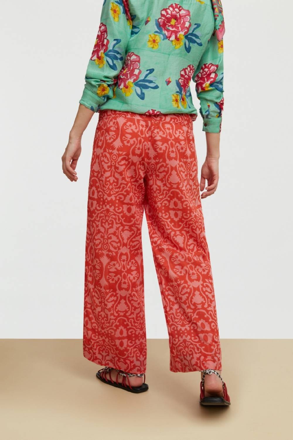 Lisa Corti pantalone cabana damask design red Vendita Economica