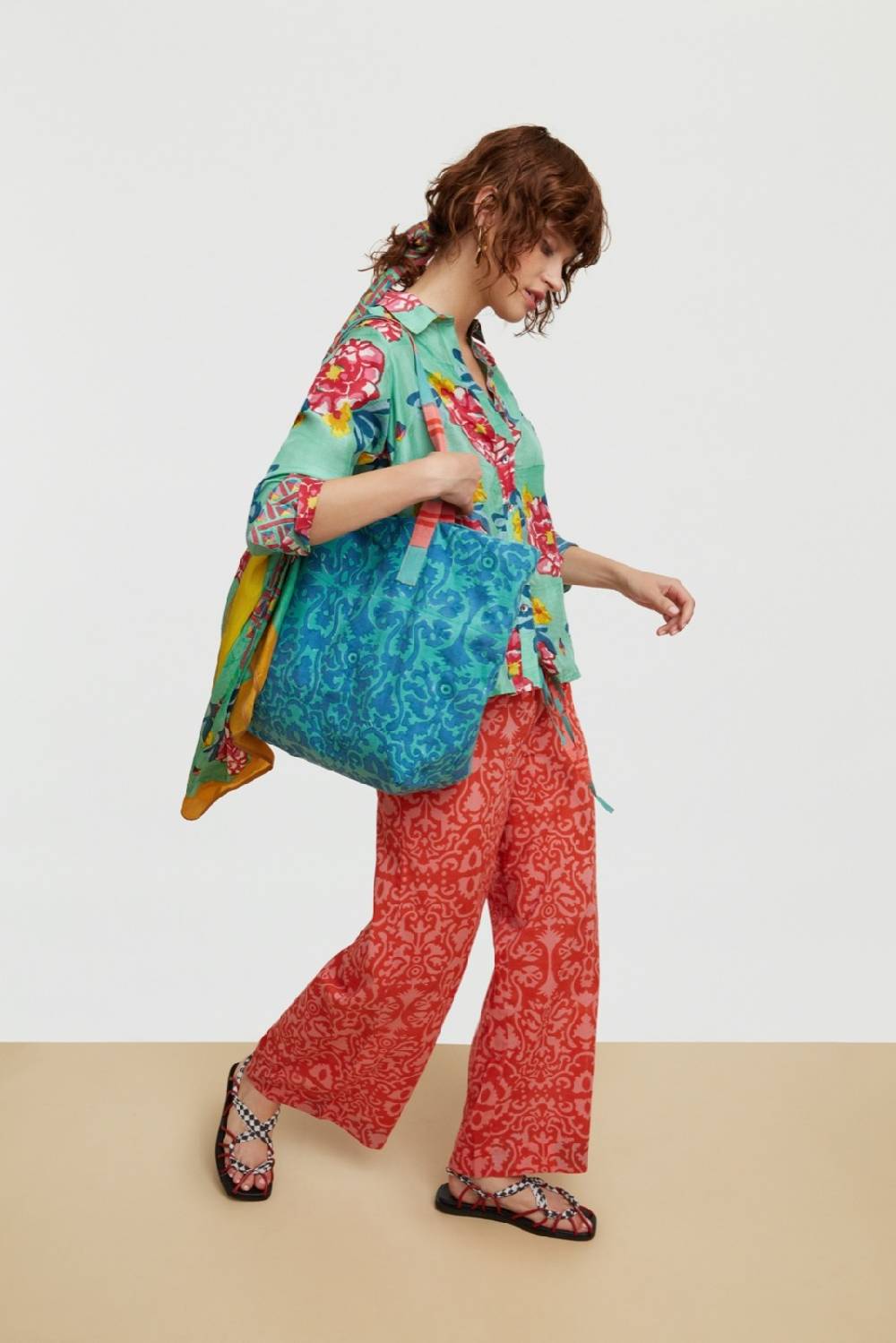 Lisa Corti pantalone cabana damask design red Vendita Economica