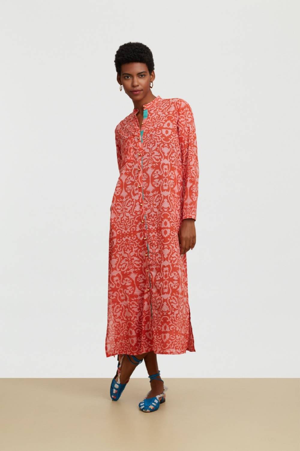 Lisa Corti kurta lunga aperta damask design red Saldi Di Fabbrica