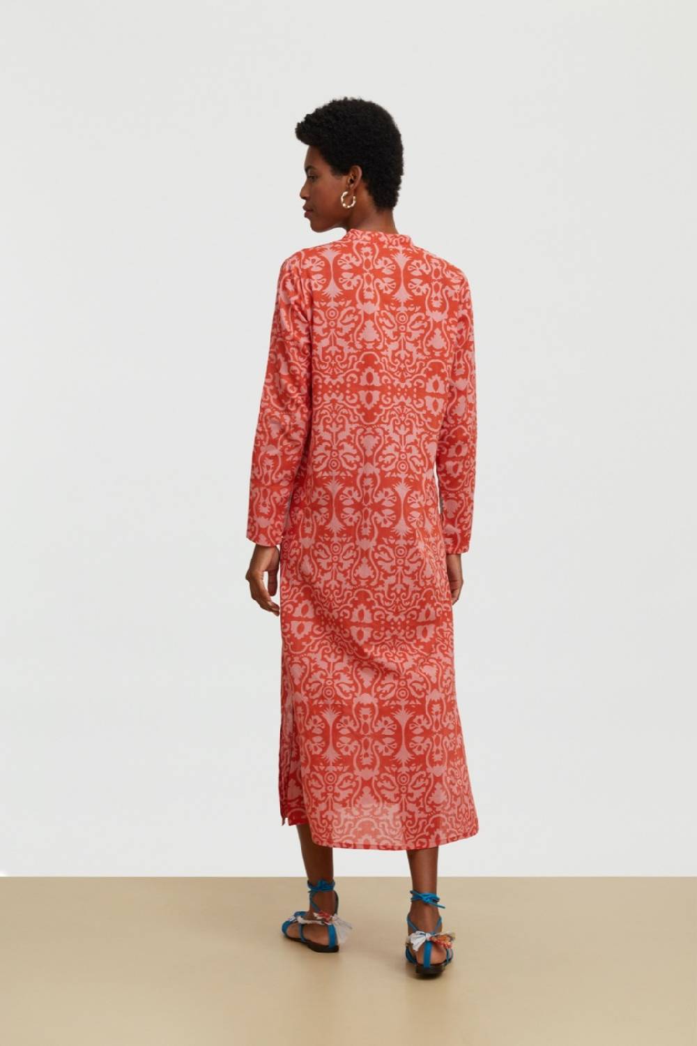 Lisa Corti kurta lunga aperta damask design red Saldi Di Fabbrica