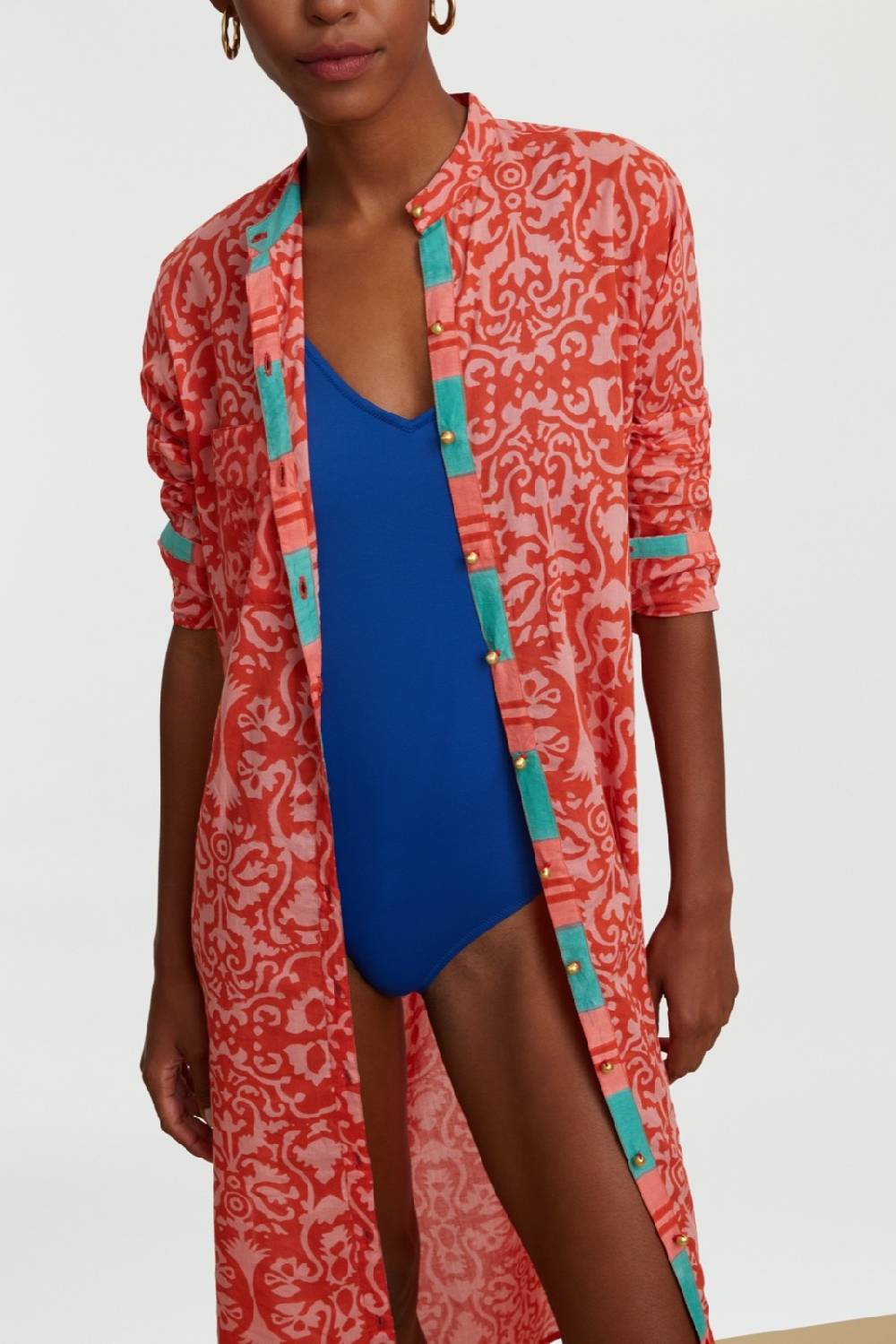 Lisa Corti kurta lunga aperta damask design red Saldi Di Fabbrica