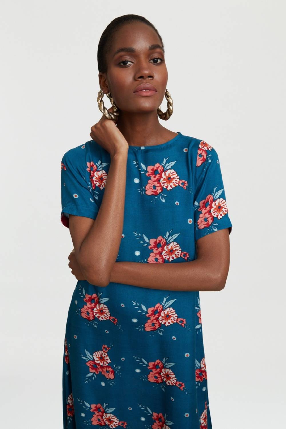 Lisa Corti abito myanmar bukhara flower teal Prezzo di fabbrica