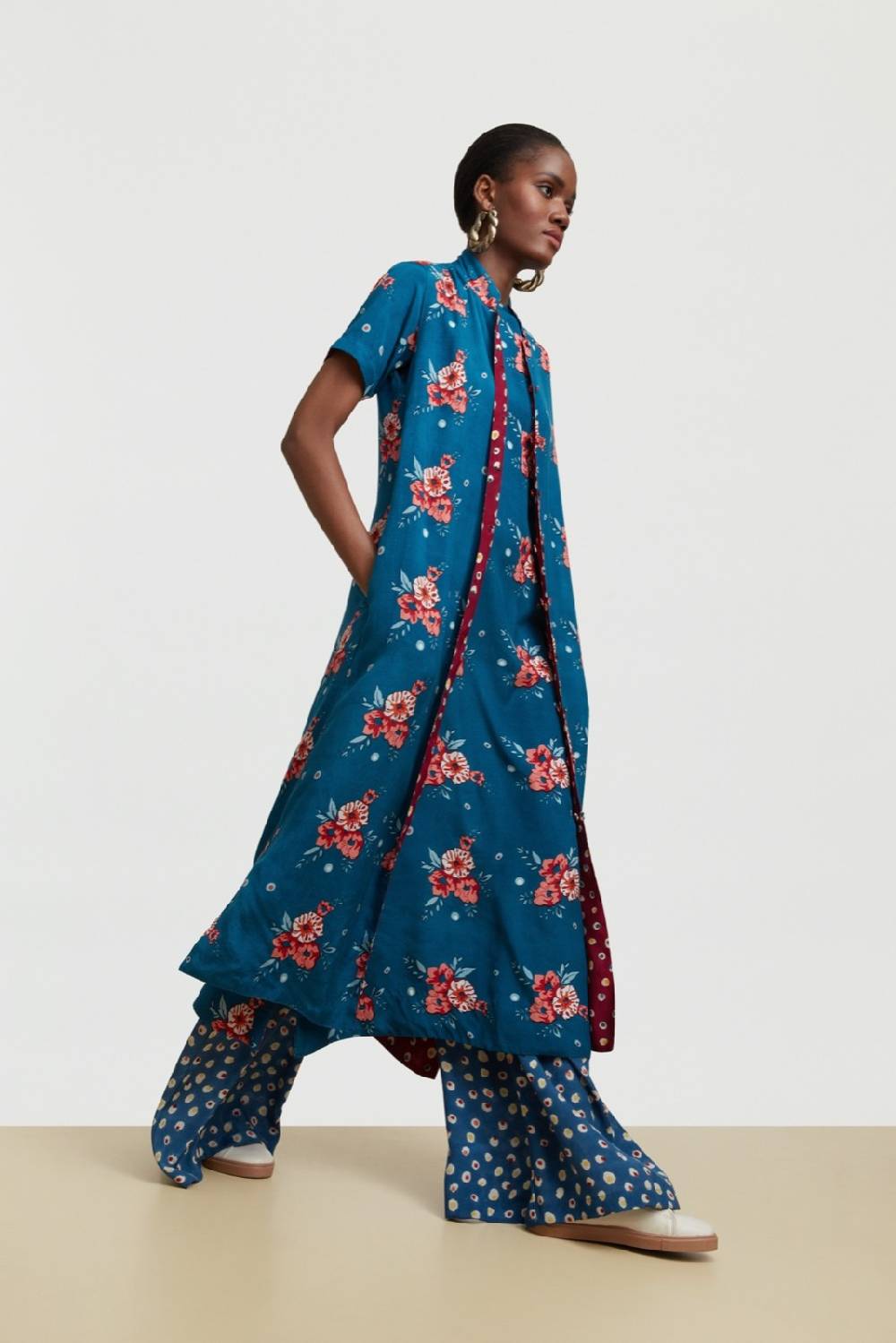 Lisa Corti abito myanmar bukhara flower teal Prezzo di fabbrica