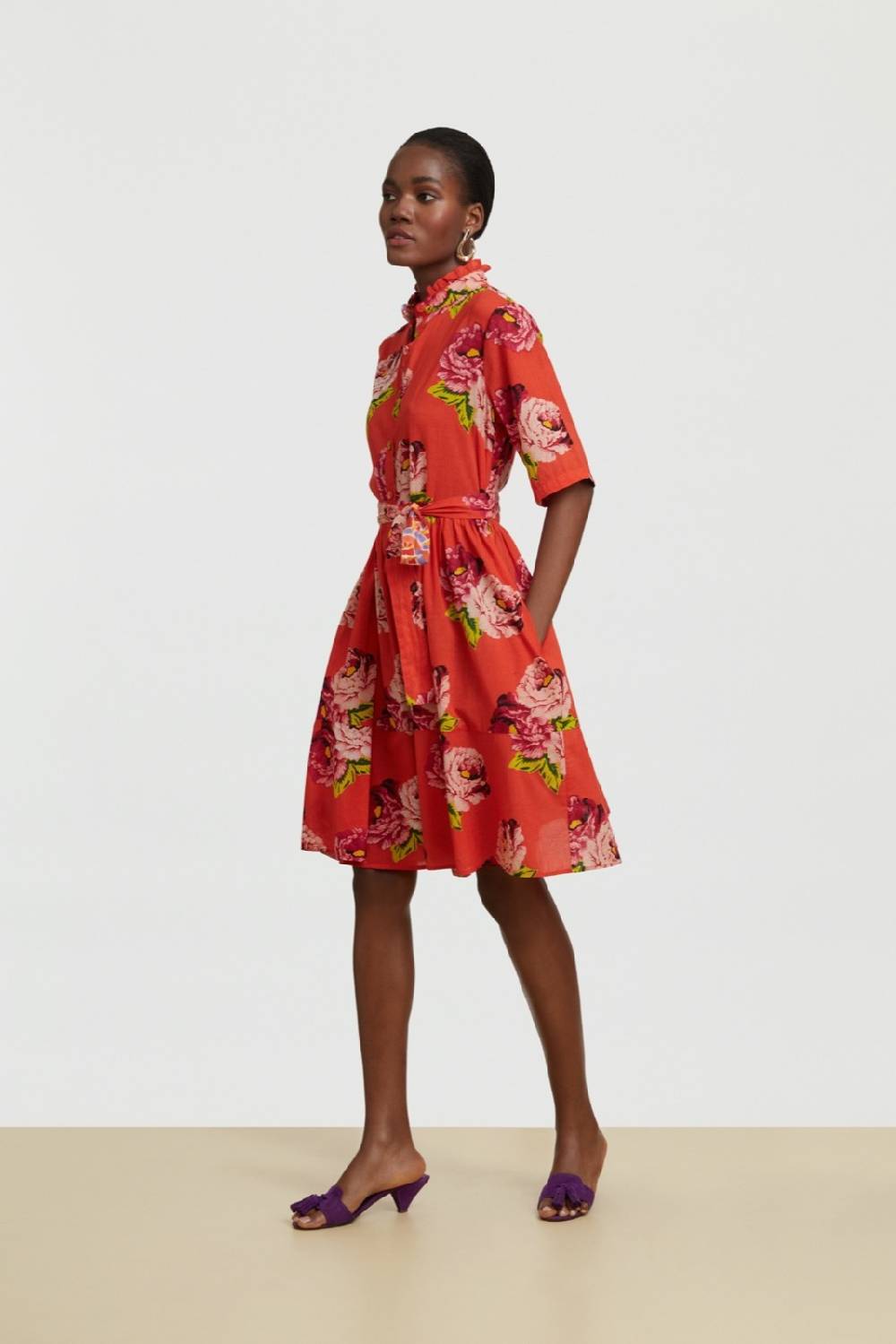 Lisa Corti abito greta folk rose coral