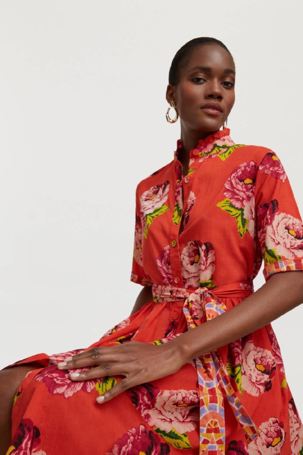 Lisa Corti abito greta folk rose coral Latest fashion