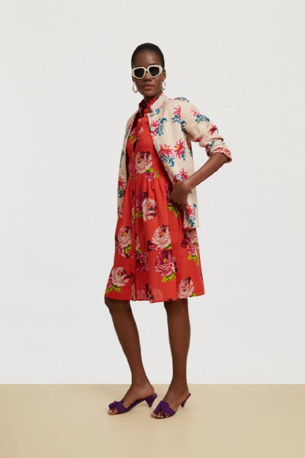 Lisa Corti abito greta folk rose coral Latest fashion