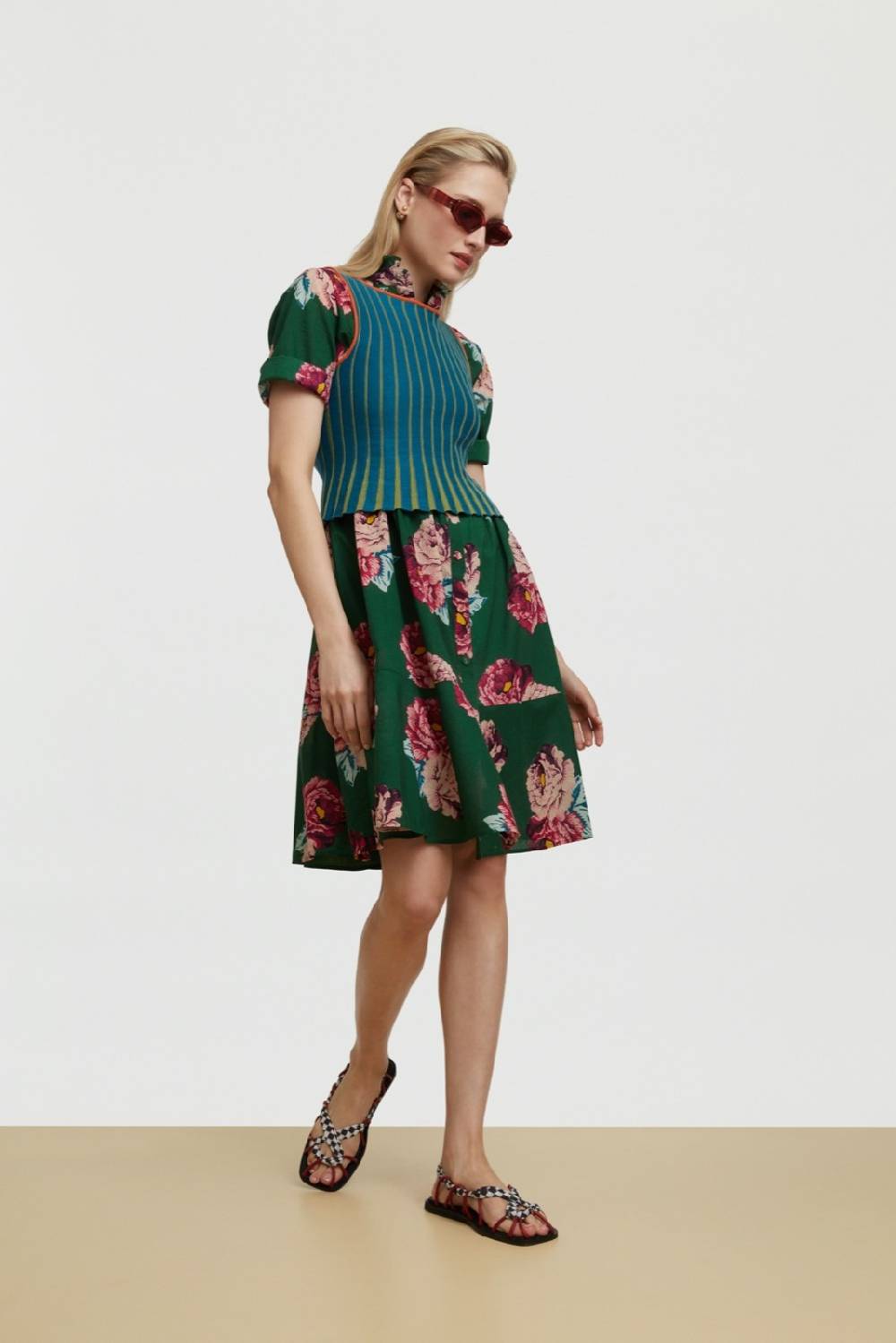 Lisa Corti abito greta folk rose green Online Outlet