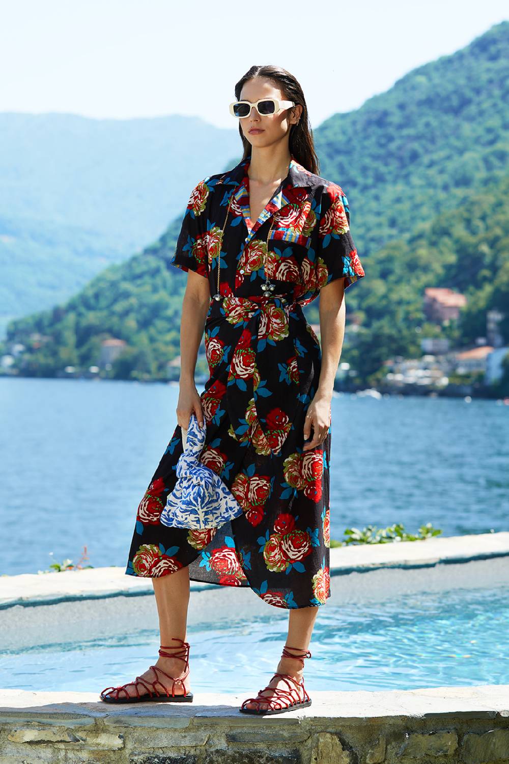 Lisa Corti camicia hawaian bold rose black