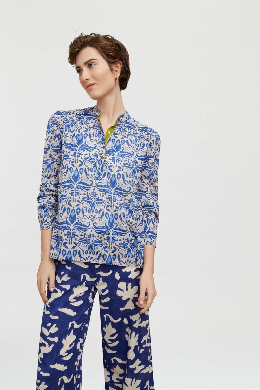 Lisa Corti camicia batumi abhanery damasque blue