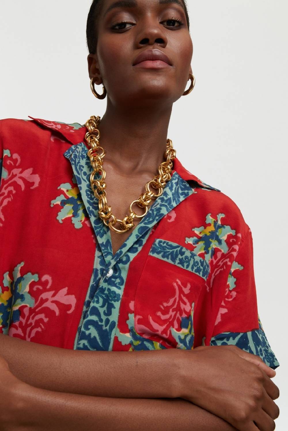 Lisa Corti camicia foulard tangeri flower coral Offerta speciale della fabbrica
