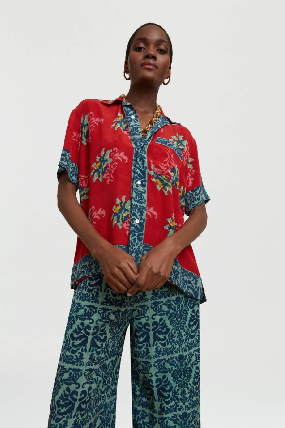 Lisa Corti camicia foulard tangeri flower coral Offerta speciale della fabbrica